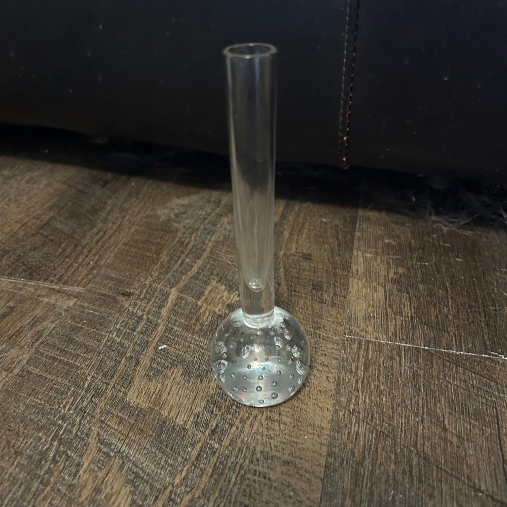 Vintage Controlled Bubble Clear Glass Bud Vase MCM Bullicante Hand Blown 5.5"